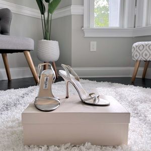 JIMMY CHOO Jasmin 105 Silver Leather Strappy Sandals 36.5 💕